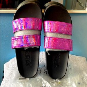 Victoria Secret Pink Iridescent Slides NEW LG